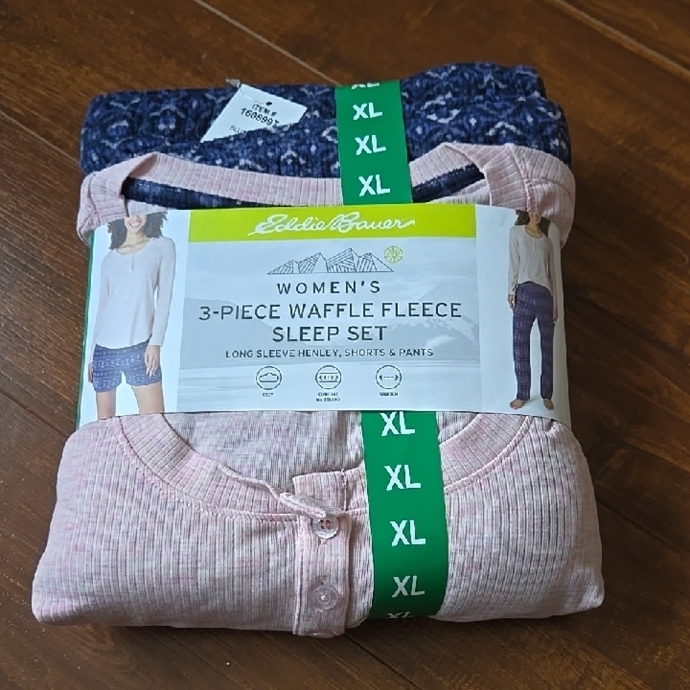 Eddie Bauer Pink and Blue Waffle Fleece 3 Piece Sleep Set